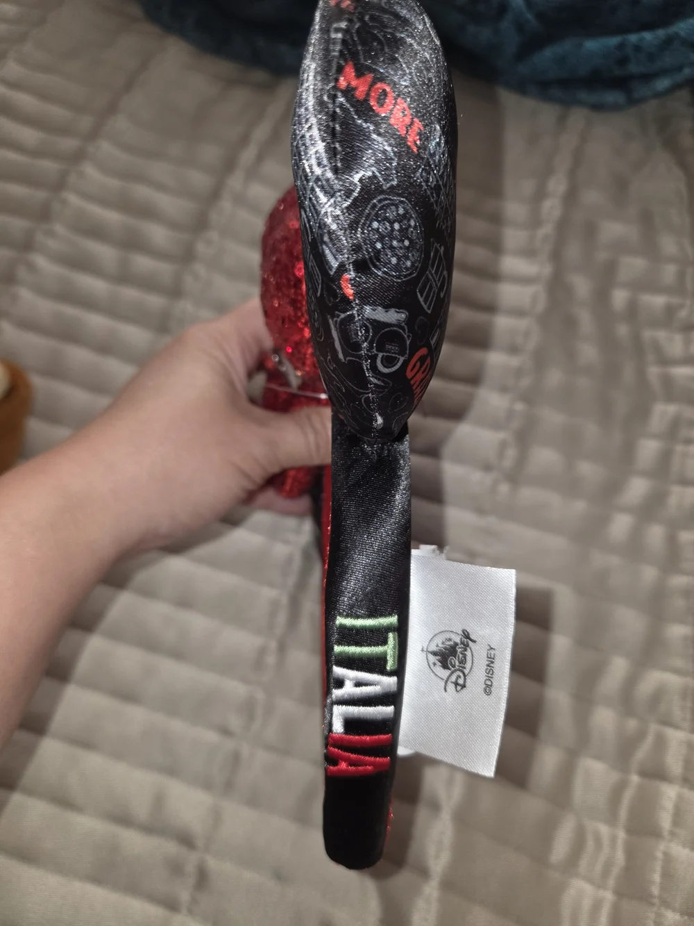 Disney Black and Red Sequin Bow Minnie Ear Headband.